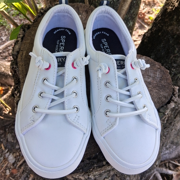 🔥New Sperry Kids Size 13M Pier Wave White shoes hot pink accents - Picture 4 of 8